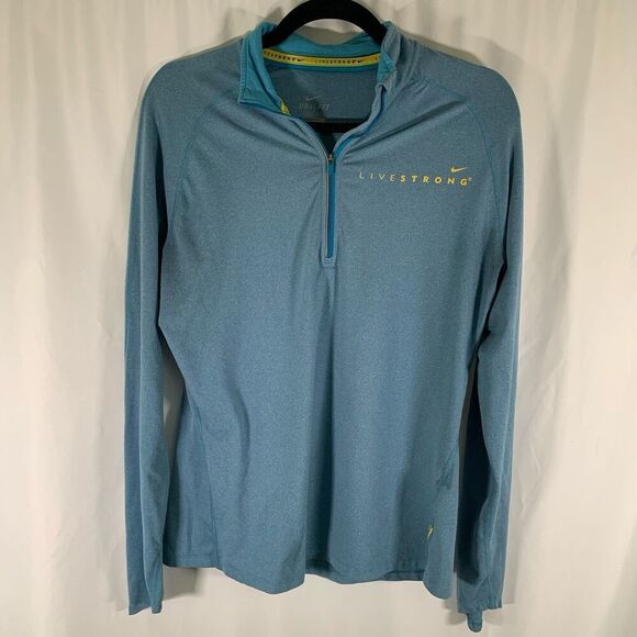 Livestrong Nike Jacket Women's Large Blue 1/4 Zip Long Sleeve Turtleneck - Picture 1 of 13